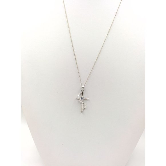 Sterling Silver Blessed Mother CZ Cross Pendant Necklace 16" - Picture 2 of 7